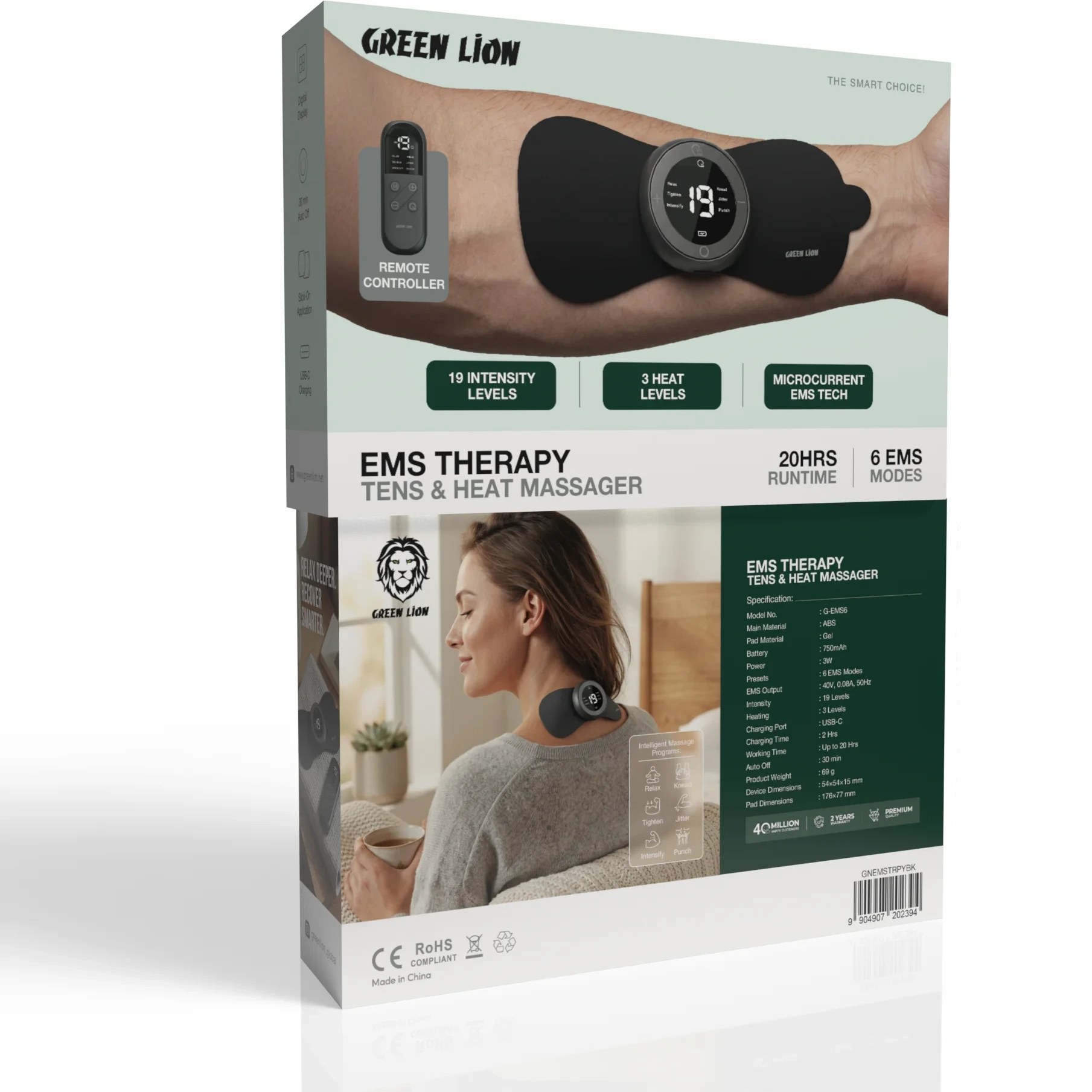 ماساژور تحریک عضلات و حرارتی گرین Green Lion EMS Therapy Tens & Heat Massager